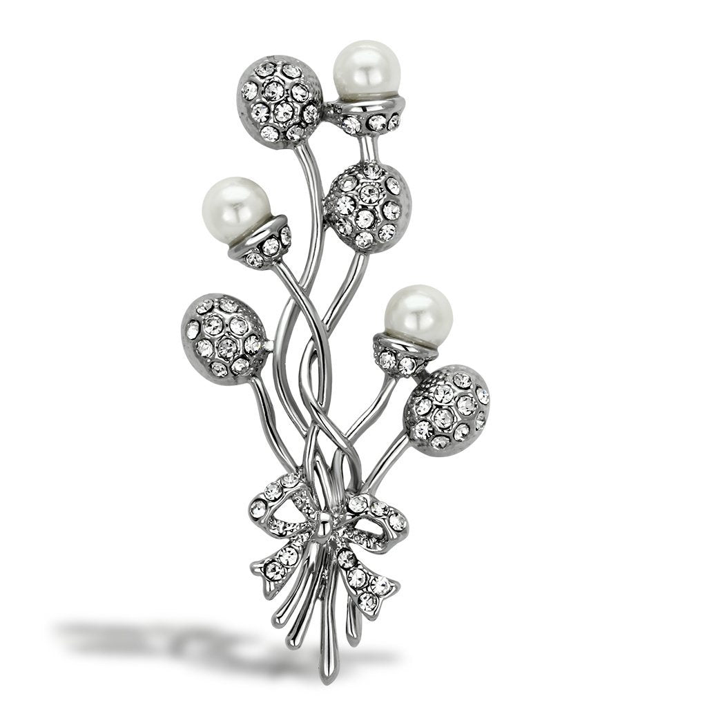 LO2835 - Imitation Rhodium White Metal Brooches with Synthetic Pearl in White