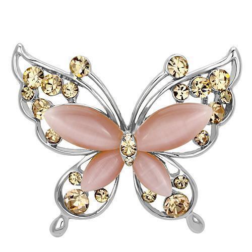 LO2805 - Imitation Rhodium White Metal Brooches with Synthetic Cat Eye in Light Rose