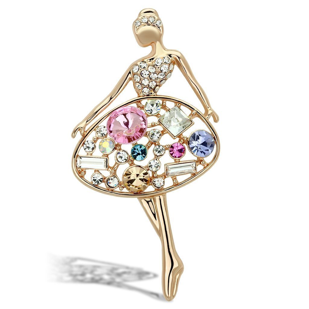 LO2817 - Flash Gold White Metal Brooches with Top Grade Crystal in Multi Color