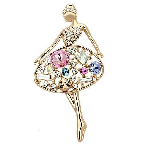 LO2818 - Flash Rose Gold White Metal Brooches with Top Grade Crystal in Multi Color