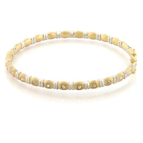 LO331 - Matte Gold & Rhodium Brass Bangle with Top Grade Crystal in Clear