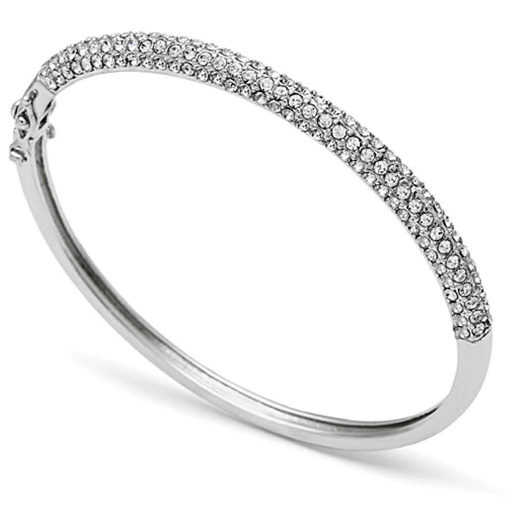 LO3438 - Rhodium Brass Bangle with Top Grade Crystal in Clear