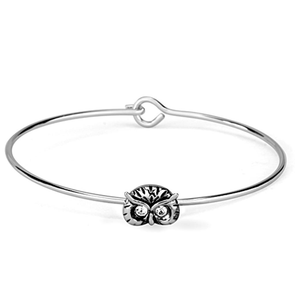 LO3441 - Rhodium Brass Bangle with Top Grade Crystal in Clear