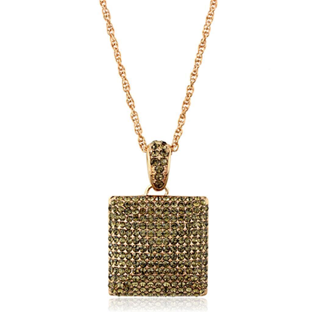 LO3472 - Rose Gold Brass Chain Pendant with Top Grade Crystal in Smoked Quartz