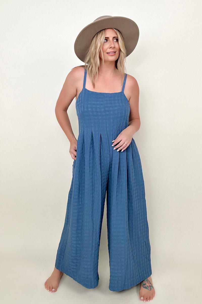 Textured Woven Spaghetti Strap Jumpsuit