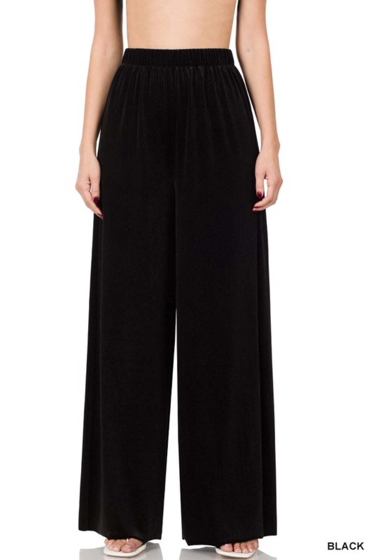 Solid Velvet Wide Leg Pants