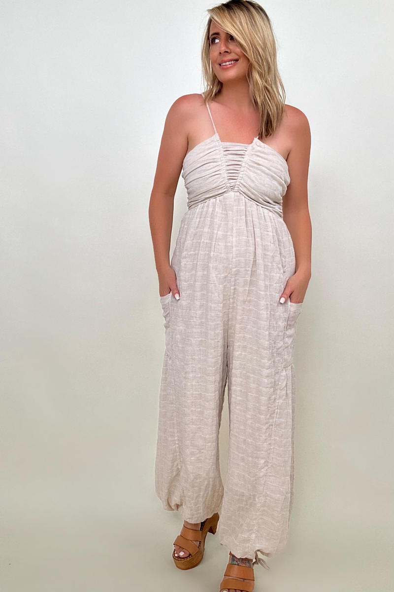 Sleeveless Halter Tie Back Woven Jumpsuit