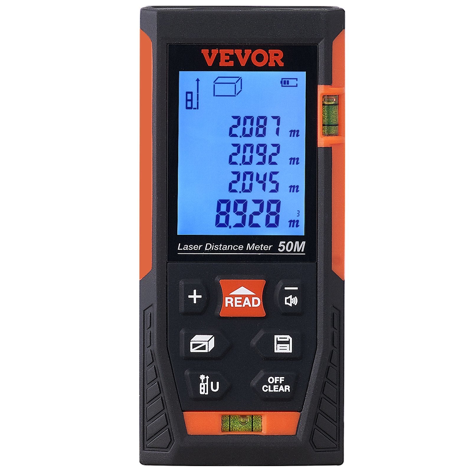 VEVOR Laser Measure, 165 ft, ±1/16'' Accuracy Laser Distance Measure with 2 Bubble Levels, ft/m/in/ft+in Unit, 2'' Backlit LCD Screen Laser Meter, Pyt