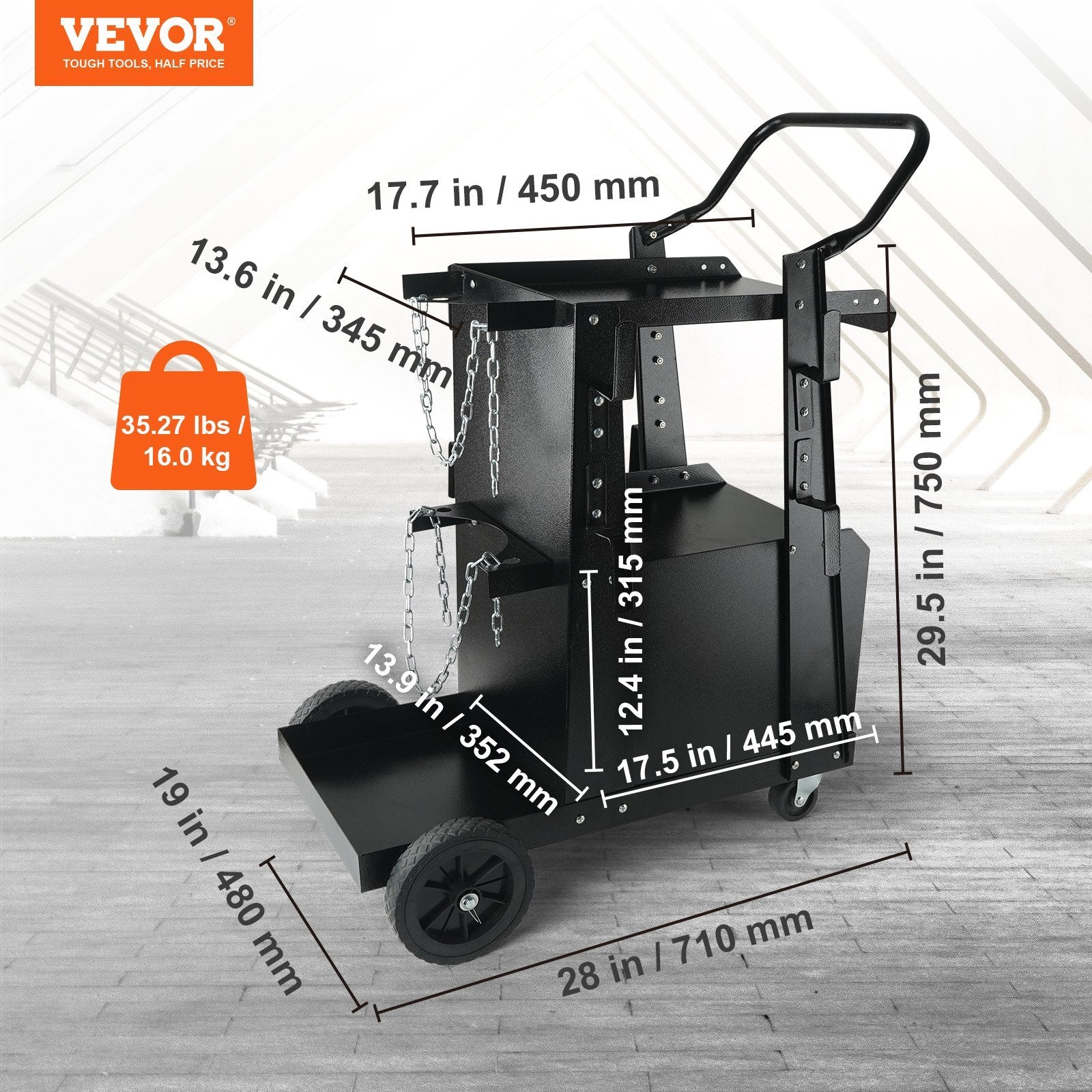 VEVOR Welding Cart, 2-Tier Heavy Duty Welder Cart with Anti-Theft Lockable Cabinet, 265LBS Weight Capacity, 360° Swivel Wheels, Tank Storage Safety Ch