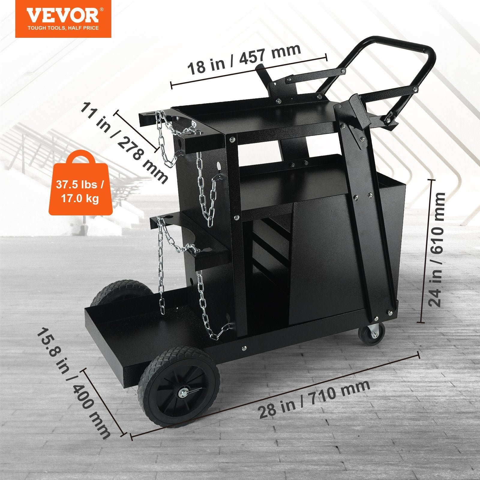 VEVOR Welding Cart, 2-Tier 4 Drawers Welder Cart with 265 LBS Weight Capacity, 360° Swivel Wheels, Tank Storage Safety Chains, Heavy Duty Rolling MIG 