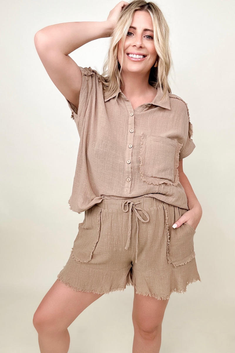 Flutter Hem Cotton Muslin Shorts with Cut Edge Detail