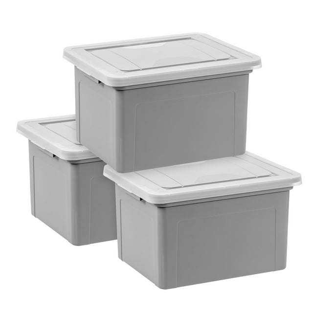 Plastic Storage Bins/File Boxes, Legal/Letter Size 18" L x 14.18 W x 10.87 H Gray Set of 3