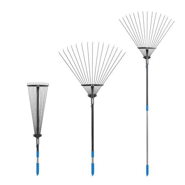 15-Tine Adjustable Leaf Rake with Telescoping Handle Design