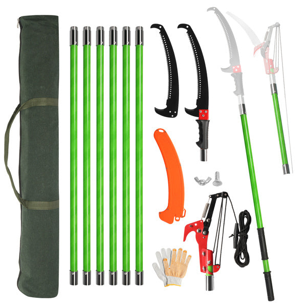 26ft Manual Pole Saw, Lightweight Tree Trimmers Long Handle Pruner Set, Sharp Steel Blade and Scissors Pole Saw for Trimming Palm, Pear Tree, Fir Tree, Other High Trees and Shrubs