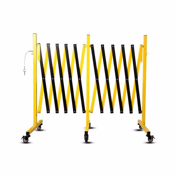 Metal Expandable Barricade, 17FT Traffic Barricade with Casters, Retractable Security Gate, Portable Driveway Gate Outdoor Barricade Fence for Construction Area, Traffic Control, Garage(17FT)