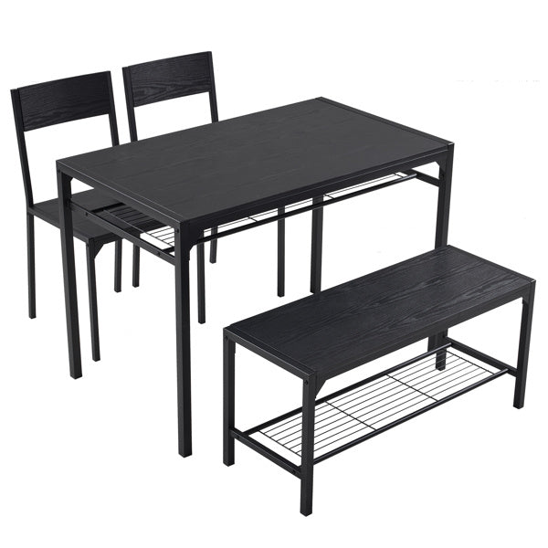 Dining Table Set for 4, Kitchen Table with 2 Chairs and a Bench, 4 Piece Kitchen Table Set for Small Space, Home Kitchen Bar Pub Apartment, Black