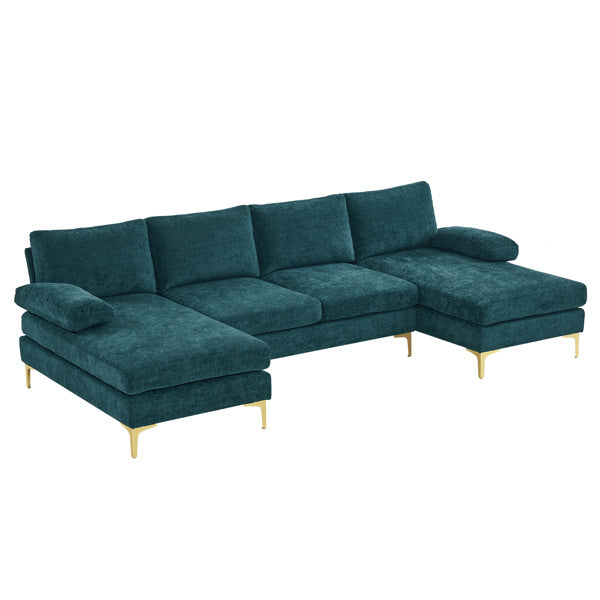 U-Shaped 4-Seat Indoor Modular Sofa Blue-Green Color