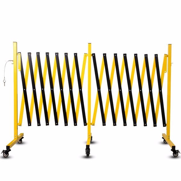 Metal Expandable Barricade, 23FT Traffic Barricade with Casters, Retractable Security Gate, Portable Driveway Gate Outdoor Barricade Fence for Construction Area, Traffic Control, Garage(23FT)
