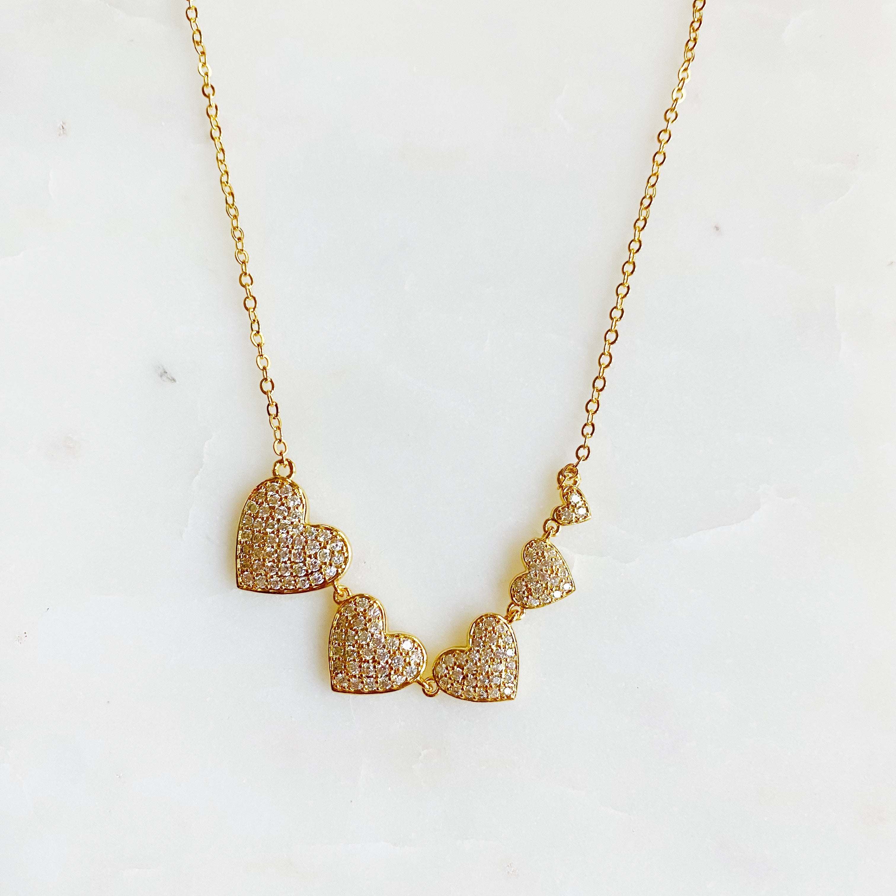 Five Hearts Side Hanging Necklace