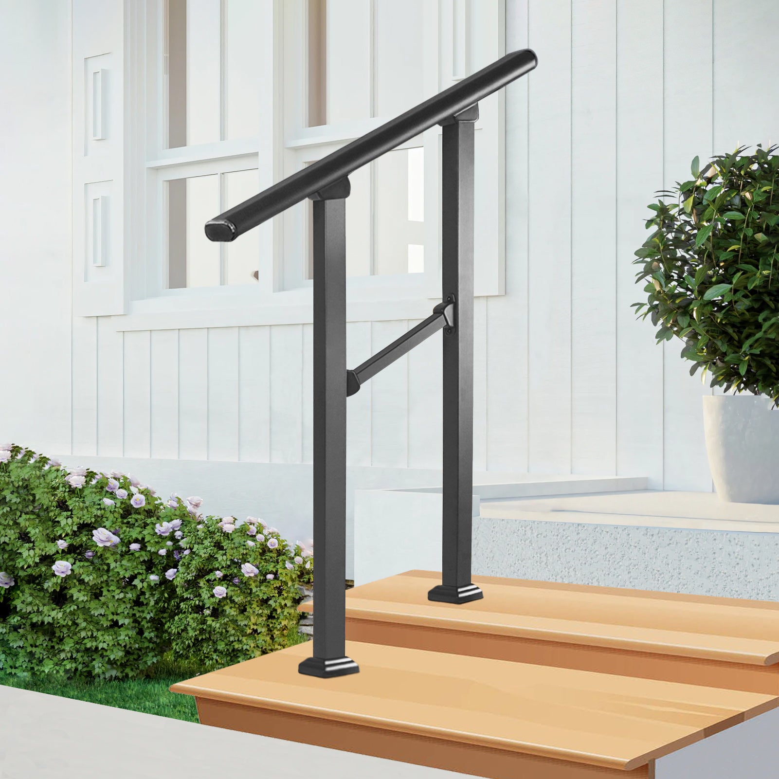 Handrails for Outdoor Steps,Metal Outdoor Stair Railing,Black Powder Coated Outdoor Handrails for Exterior Steps,Porch Railing,Handrails for Indoor Stairs,Concrete,Porch Steps