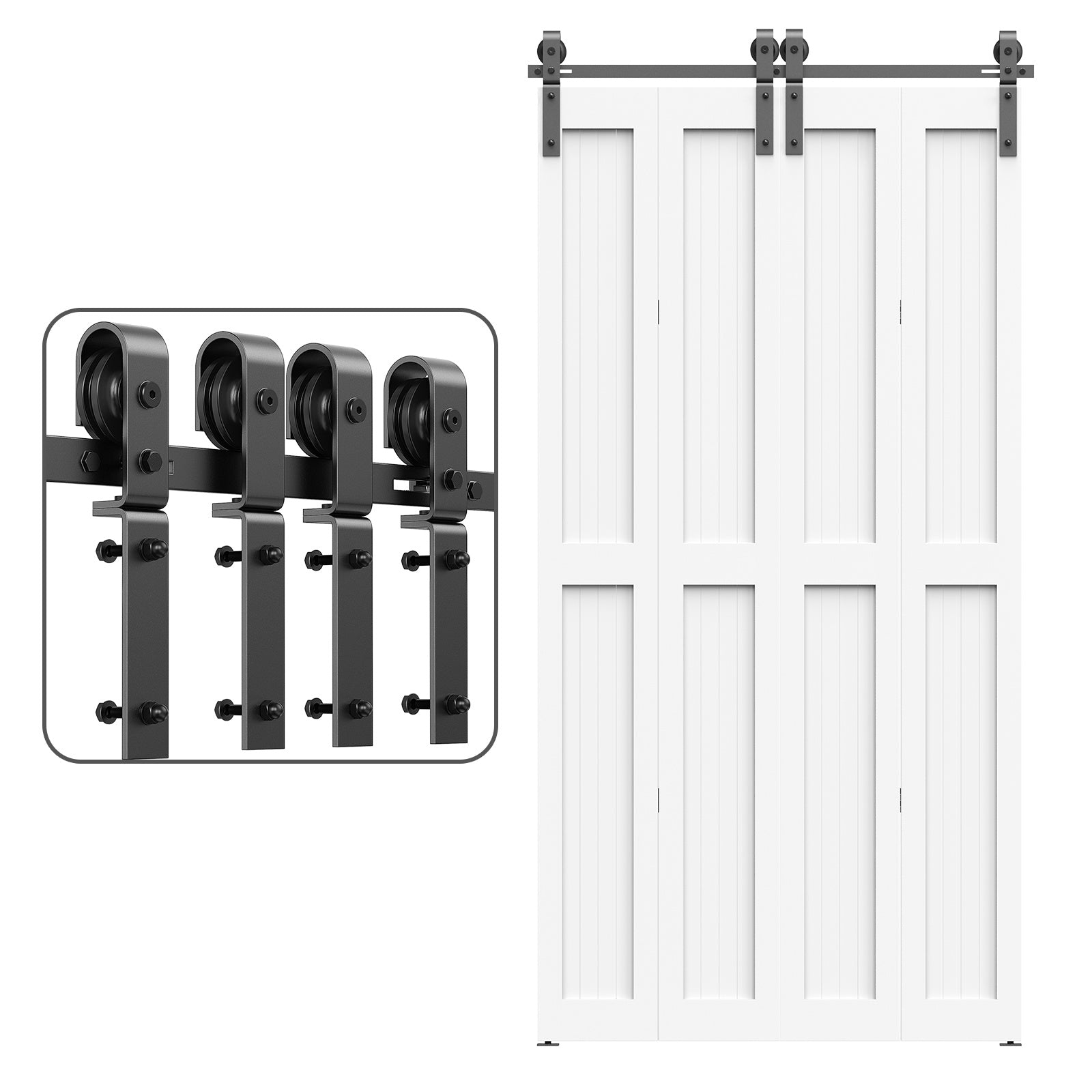 J-Shaped Bi-Fold Sliding Barn Door Kit for 4 Doors,Black Steel