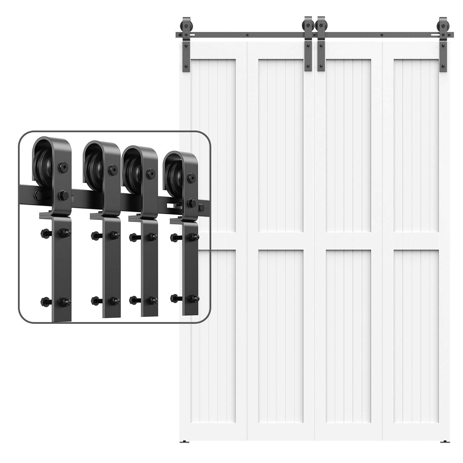 J-Shaped Bi-Fold Sliding Barn Door Kit for 4 Doors,Black Steel