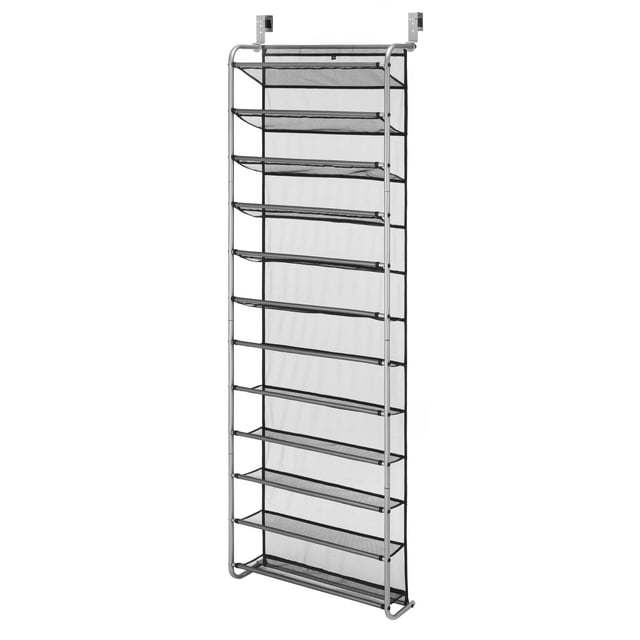 12-Tier Over The Door Shoe Rack for 36 Pairs, Metal, Gray