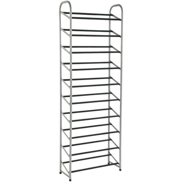 10-Tier Shoe Rack, Powder Coated Black and Silver Finish, 30 Pairs