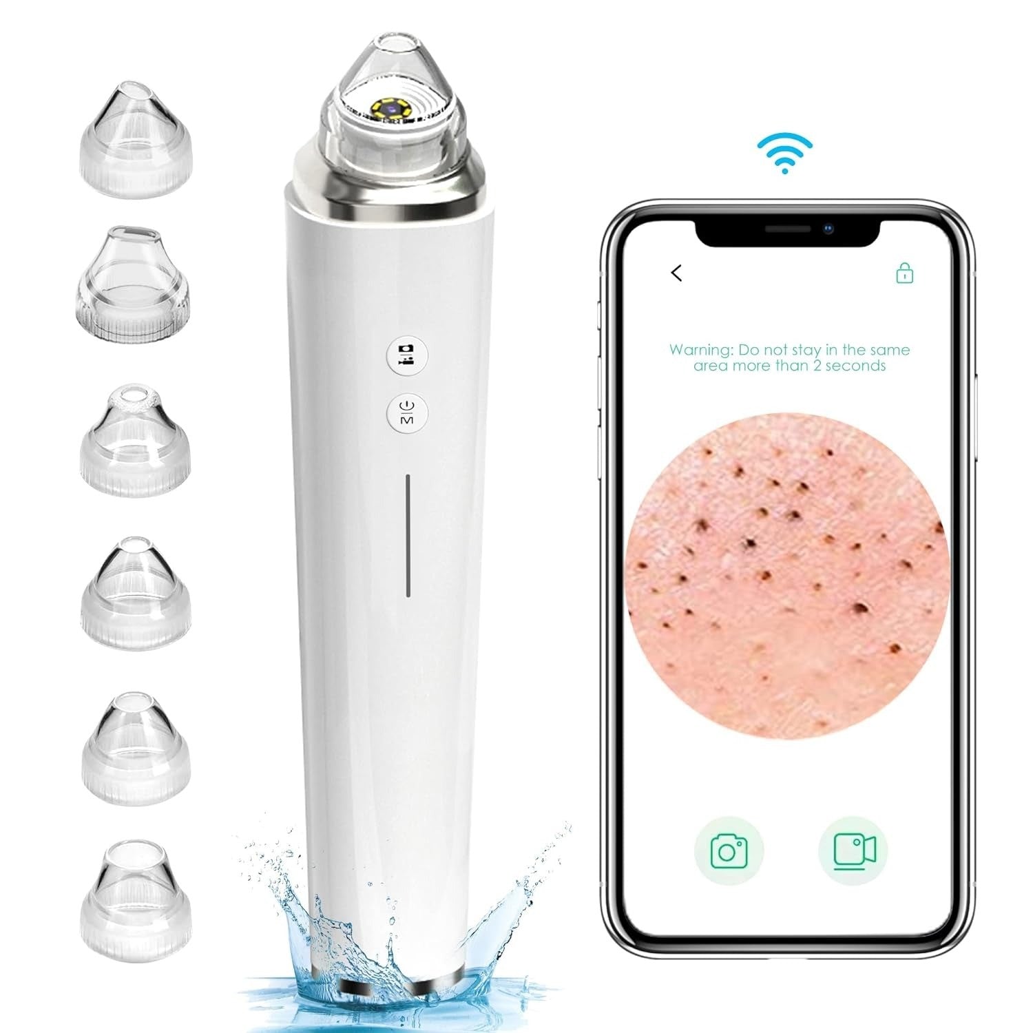 Blackhead Remover Pore Vacuum, WiFi Visible Facial Pore Cleanser with HD Camera Pimple Acne Comedone Extractor Kit with 6 Suction Heads Electric Blackhead Suction Tool