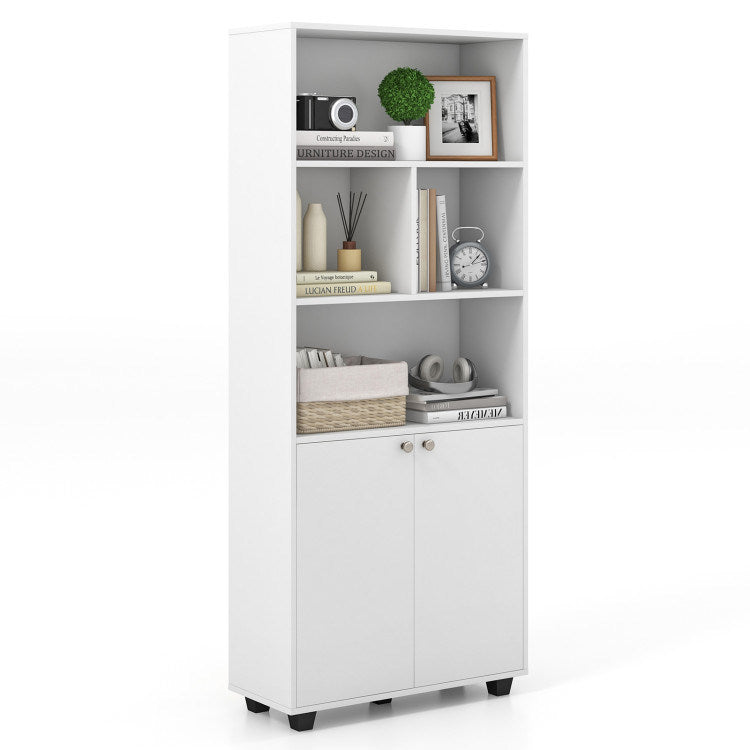 66 Inch Tall Double-Door Bookcase with Adjustable Shelf and Storage Cubes