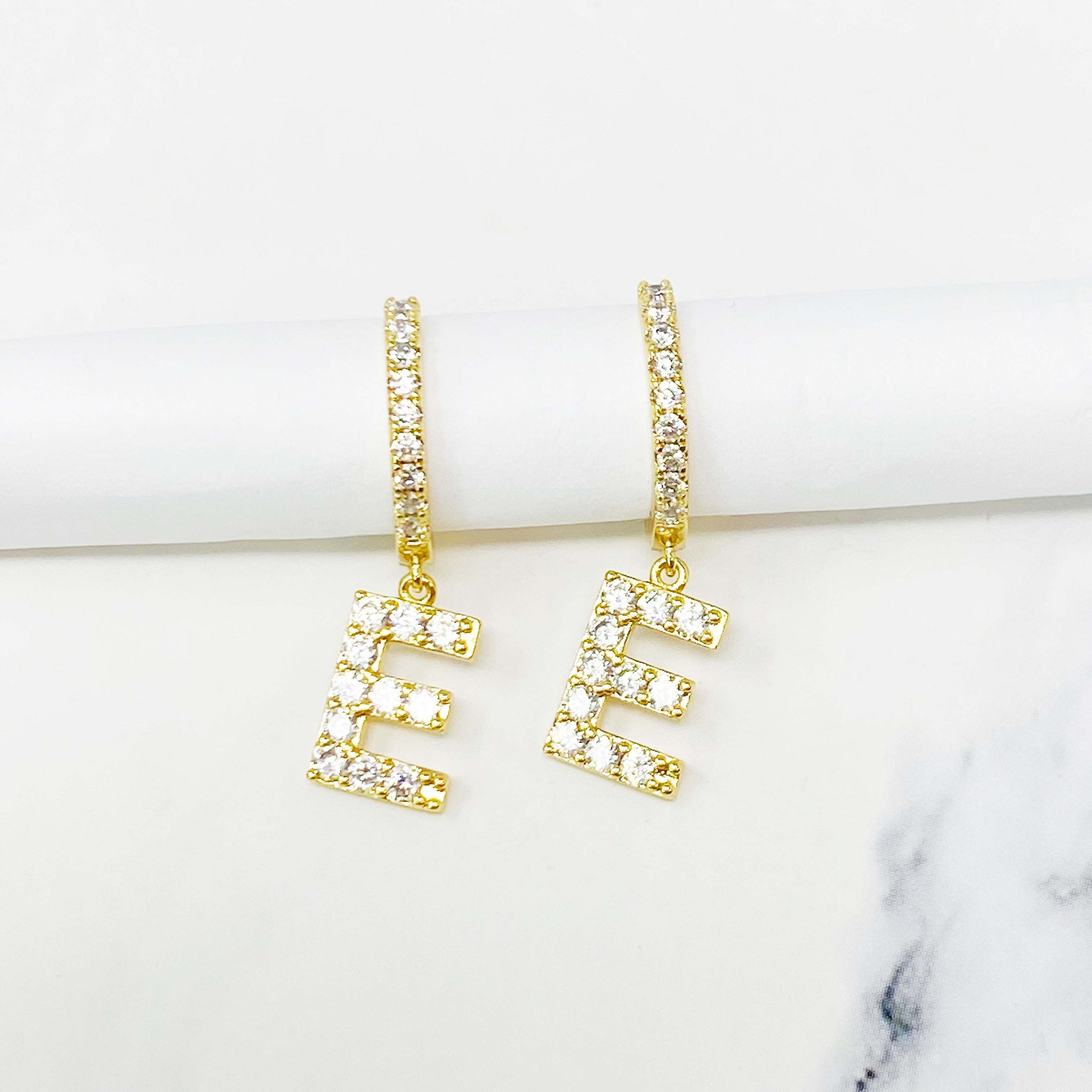 Crystal Initial Drop Earrings