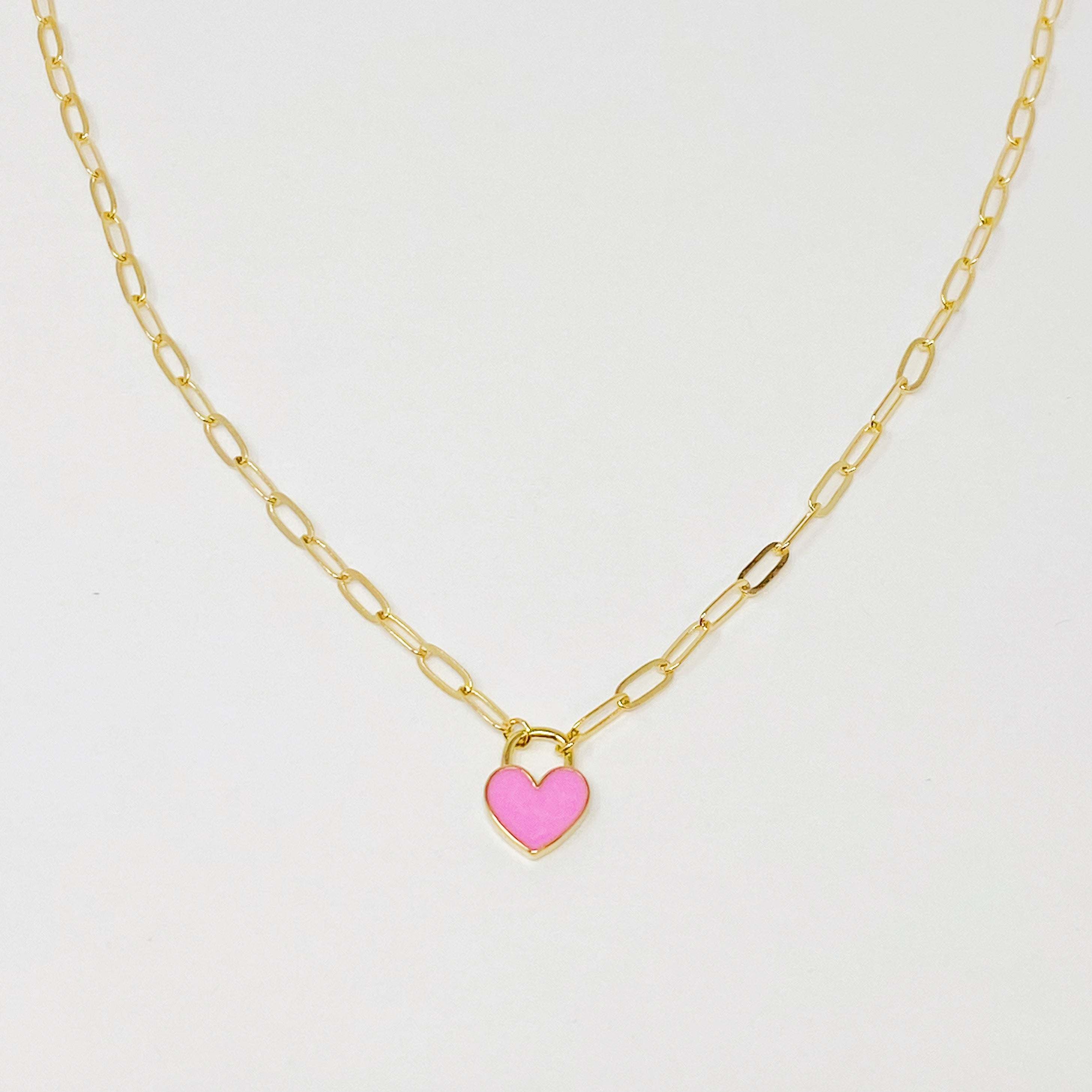 Colored & Locked Heart Necklace