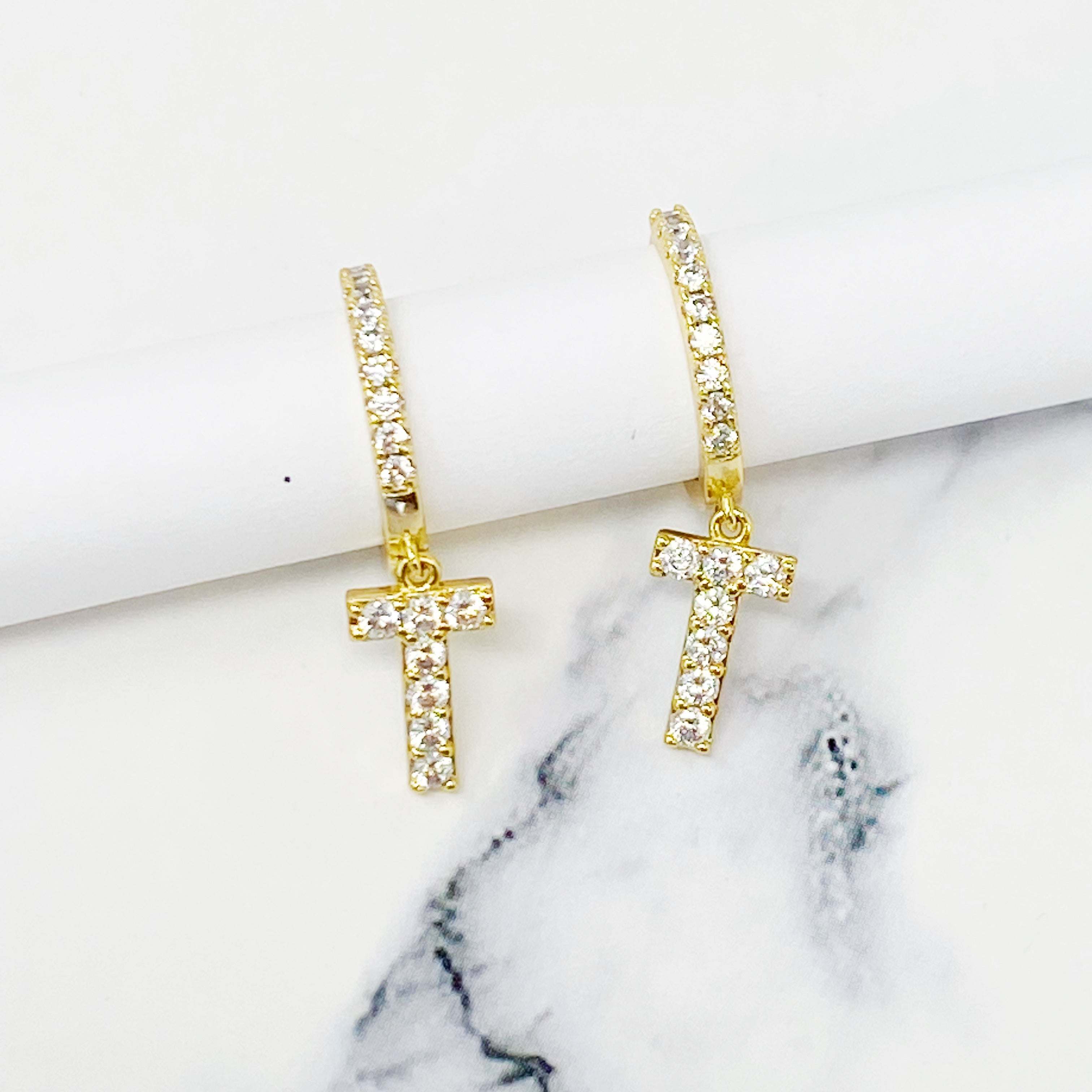 Crystal Initial Drop Earrings