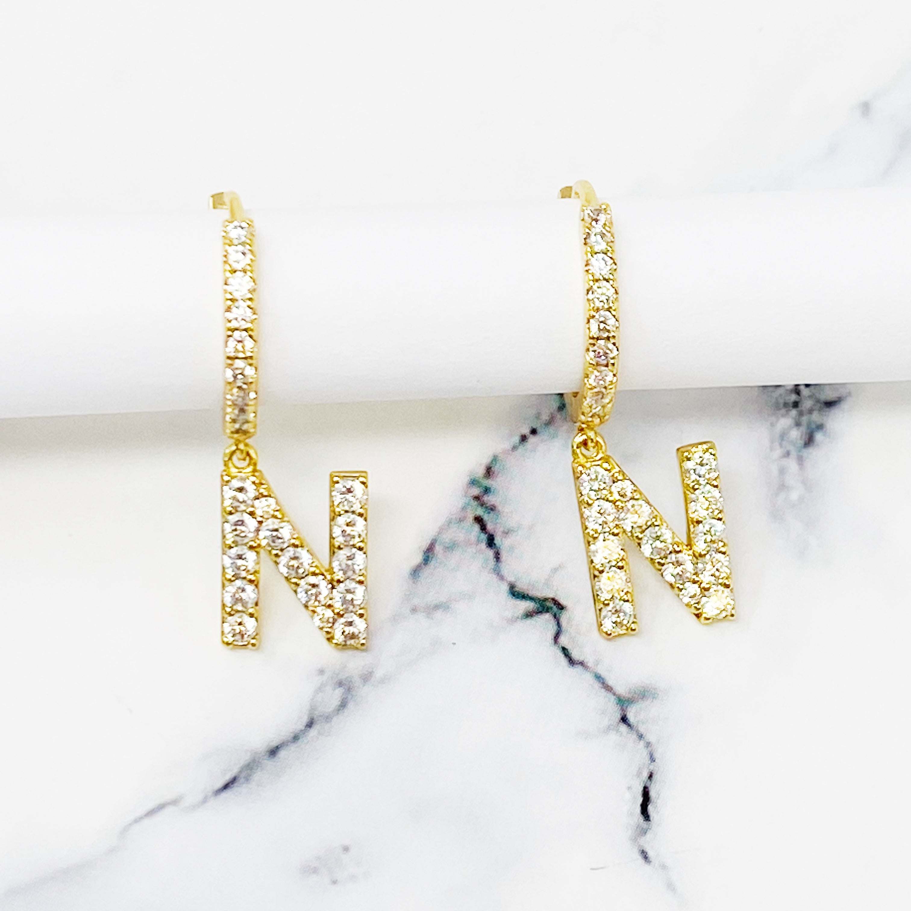 Crystal Initial Drop Earrings