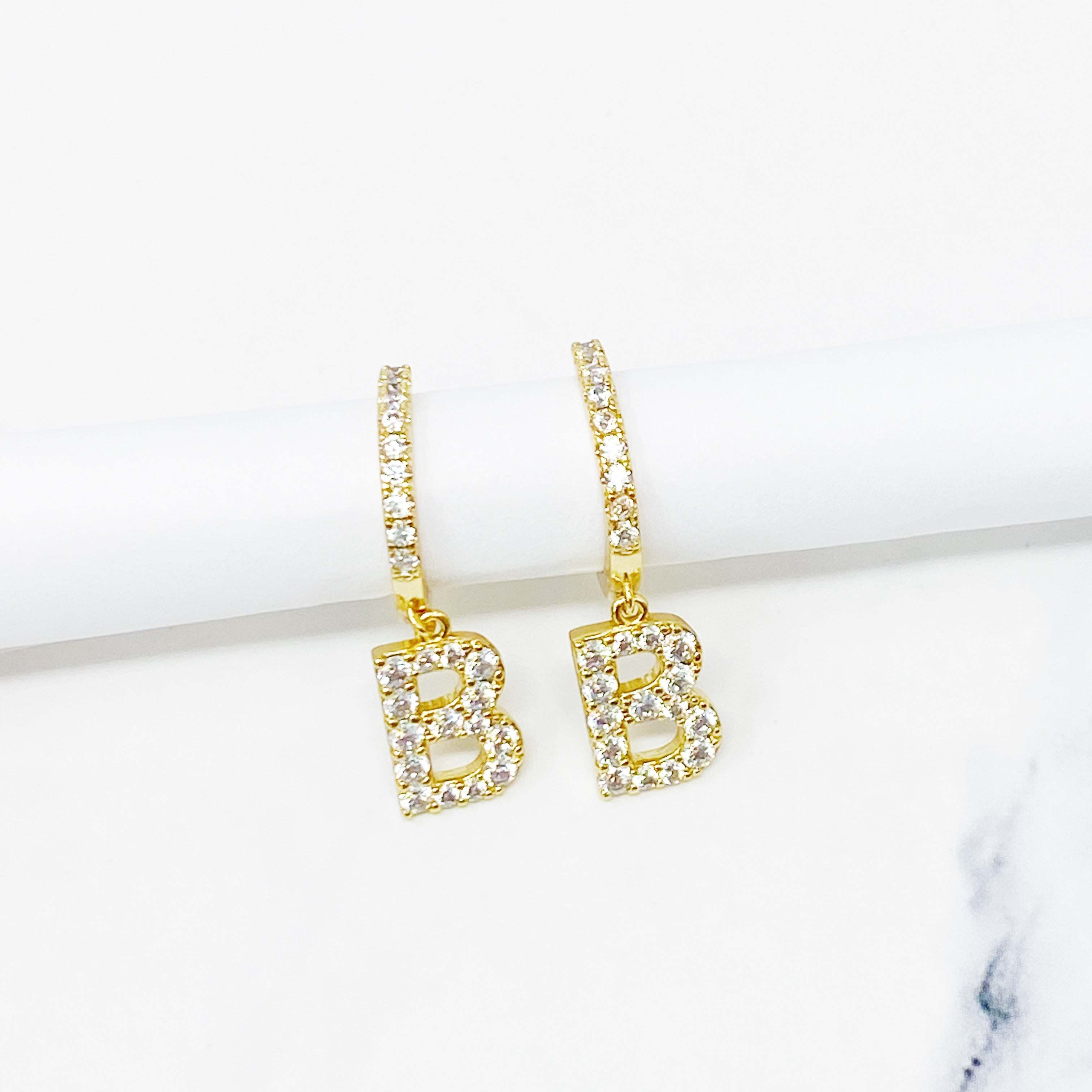 Crystal Initial Drop Earrings