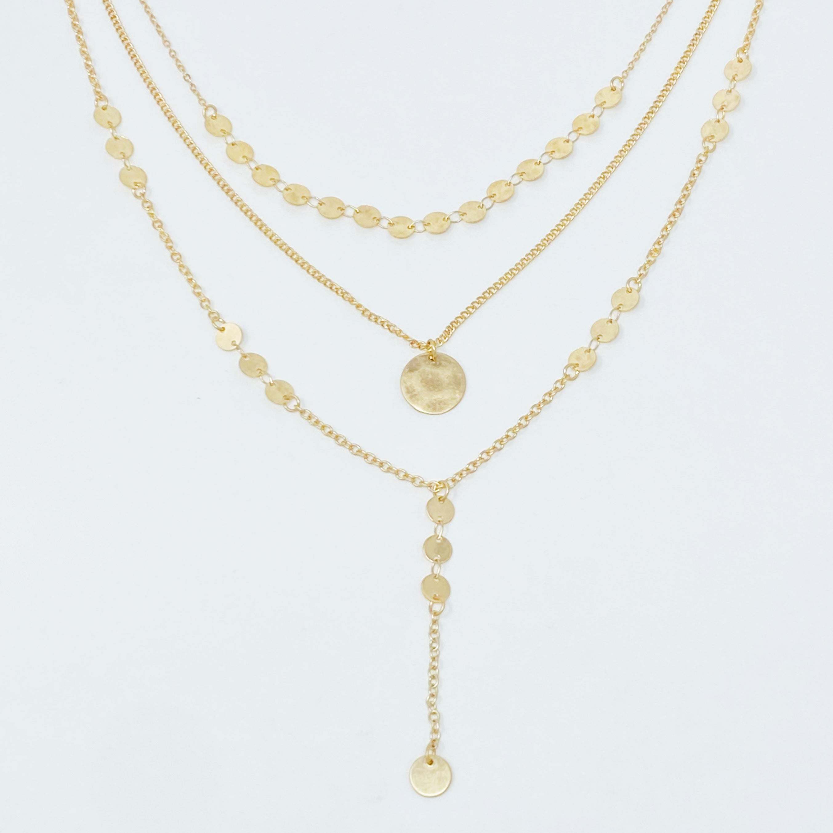 Disc Drop Layered Necklace