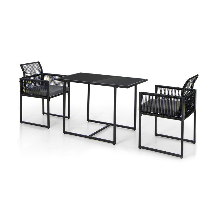 3 Pieces Outdoor Dining Set with Folding Backrest and Seat Cushions