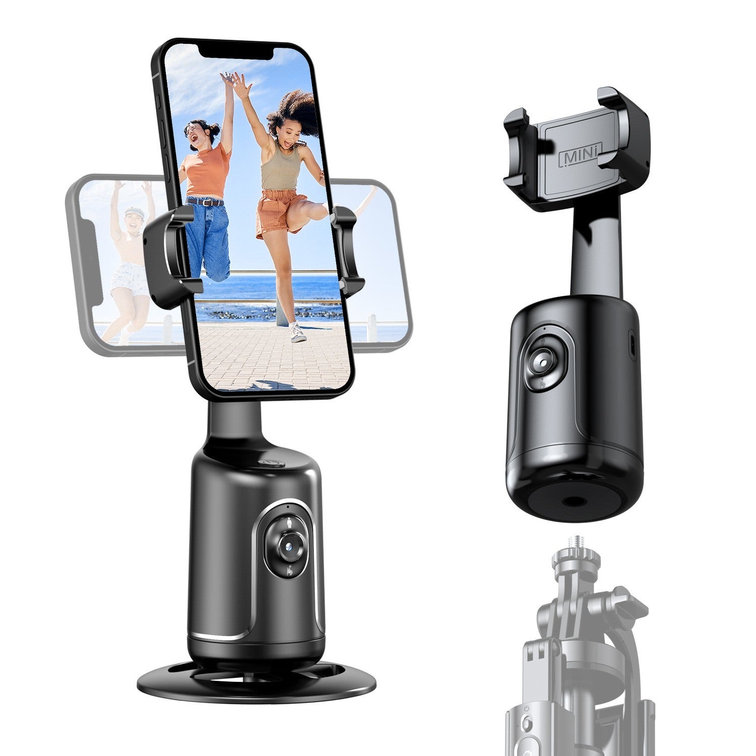 Auto Face Tracking Tripod - 360° Rotation Auto Tracking Phone Holder, No App, Phone Camera Mount with Remote and Gesture Control, Rechargeable Smart S