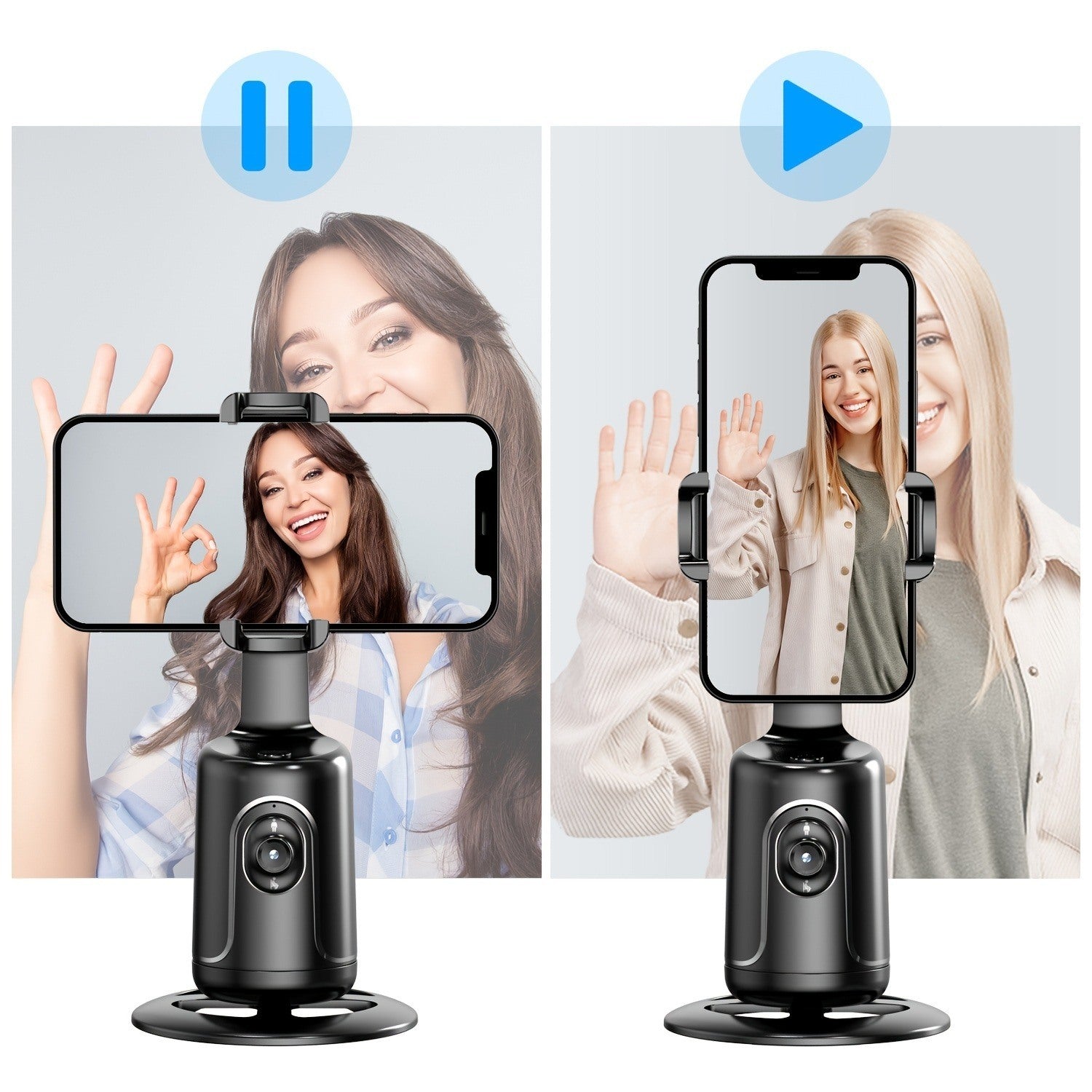 Auto Face Tracking Tripod - 360° Rotation Auto Tracking Phone Holder, No App, Phone Camera Mount with Remote and Gesture Control, Rechargeable Smart S