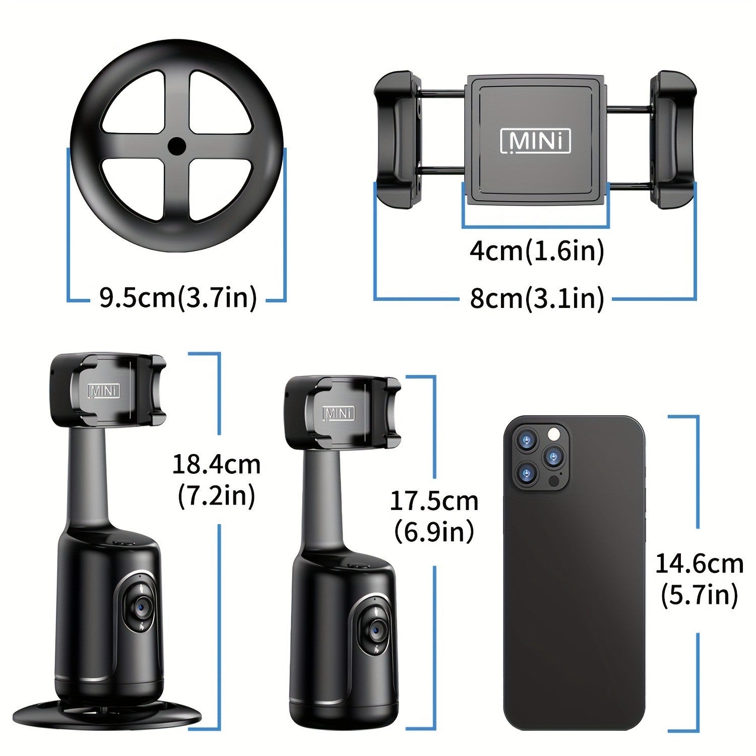 Auto Face Tracking Tripod - 360° Rotation Auto Tracking Phone Holder, No App, Phone Camera Mount with Remote and Gesture Control, Rechargeable Smart S