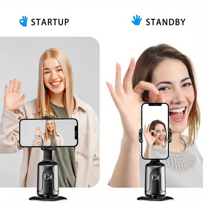 Auto Face Tracking Tripod - 360° Rotation Auto Tracking Phone Holder, No App, Phone Camera Mount with Remote and Gesture Control, Rechargeable Smart S