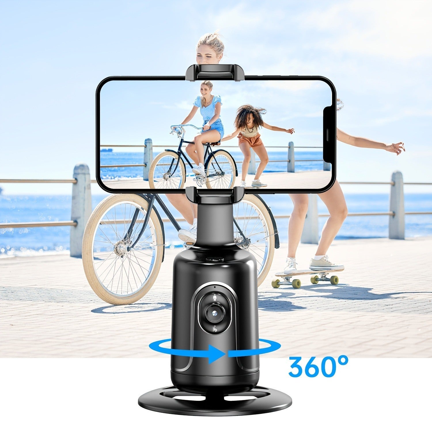 Auto Face Tracking Tripod - 360° Rotation Auto Tracking Phone Holder, No App, Phone Camera Mount with Remote and Gesture Control, Rechargeable Smart S