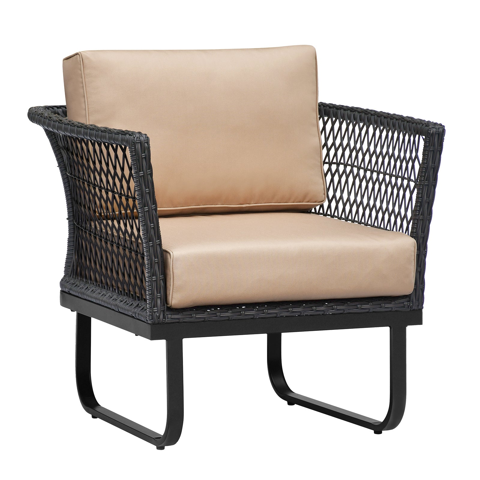 All Weather Steel Frame Rattan Armchair with Cushion, Navy Blue