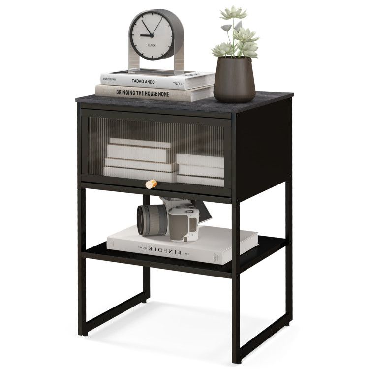 Nightstand with Flip up Door Storage Shelf