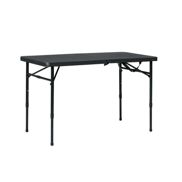 40"L x 20"W Plastic Adjustable Height Fold-in-Half Folding Table, Rich Black