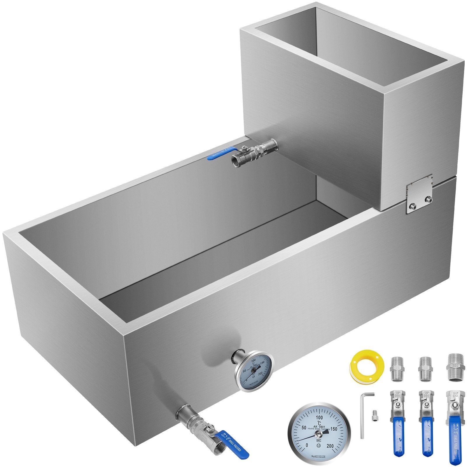 VEVOR Maple Syrup Evaporator Pan 30x16x19 Inch Stainless Steel Maple Syrup Boiling Pan with Valve and Thermometer and Feed Pan for Boiling Maple Syrup