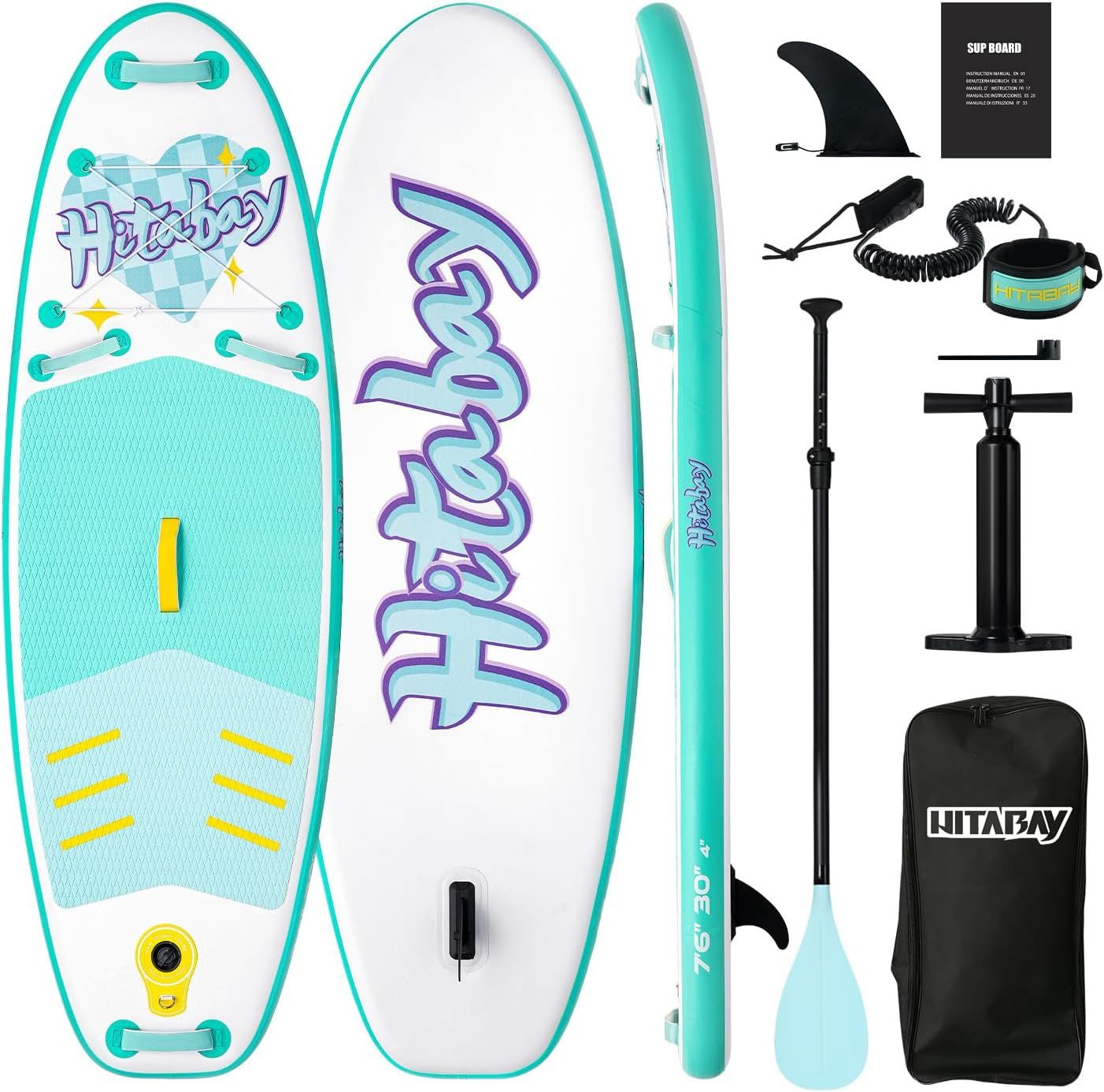 Hitabay Kids Stand Up Paddle Board with Inflatable SUP Accessories, Durable, Lightweight, Wide Stable Design, Non-Slip Comfort Deck Inflatable Paddle Board for Kids