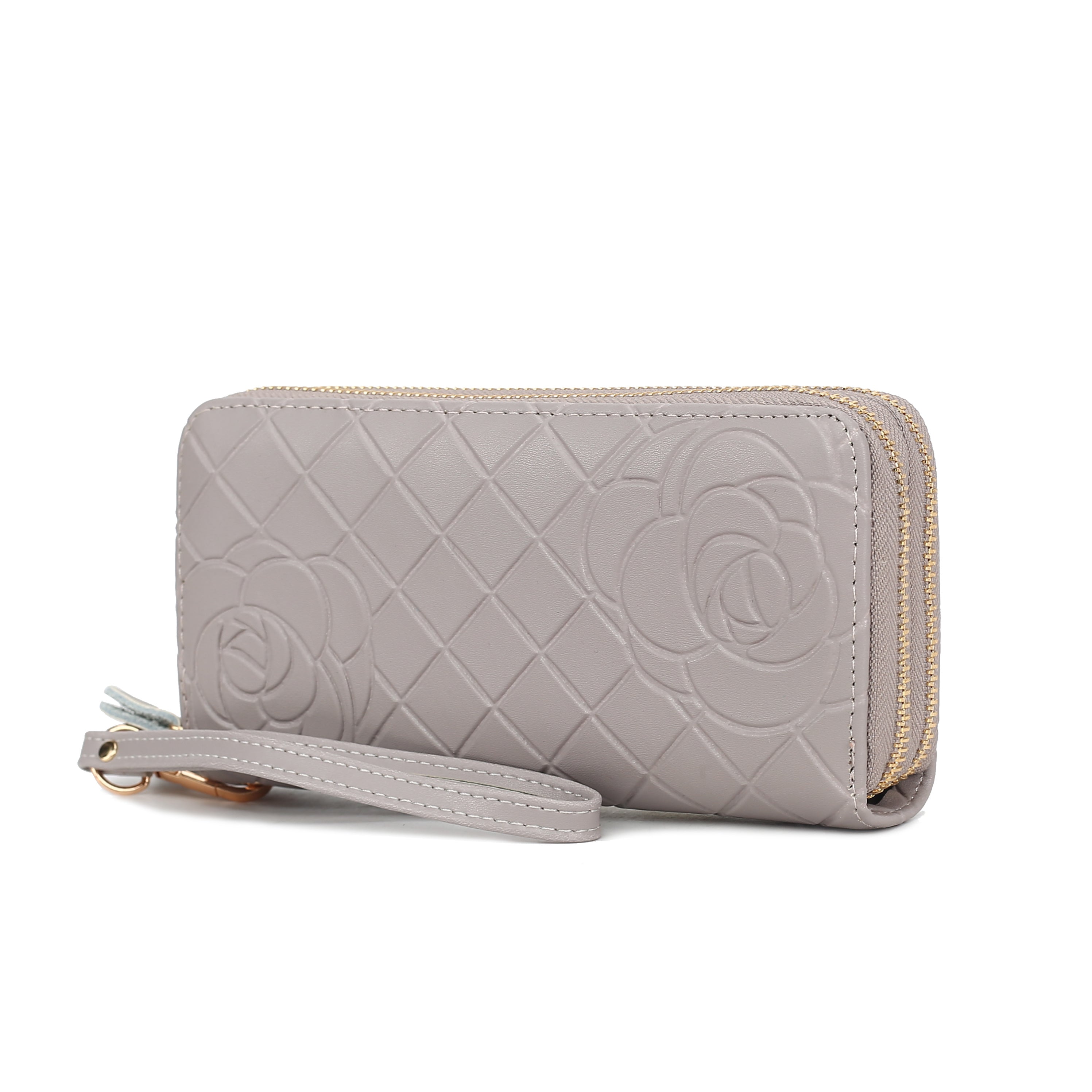 Honey Genuine Leather Quilted Flower Embossed Women Wristlet Wallet