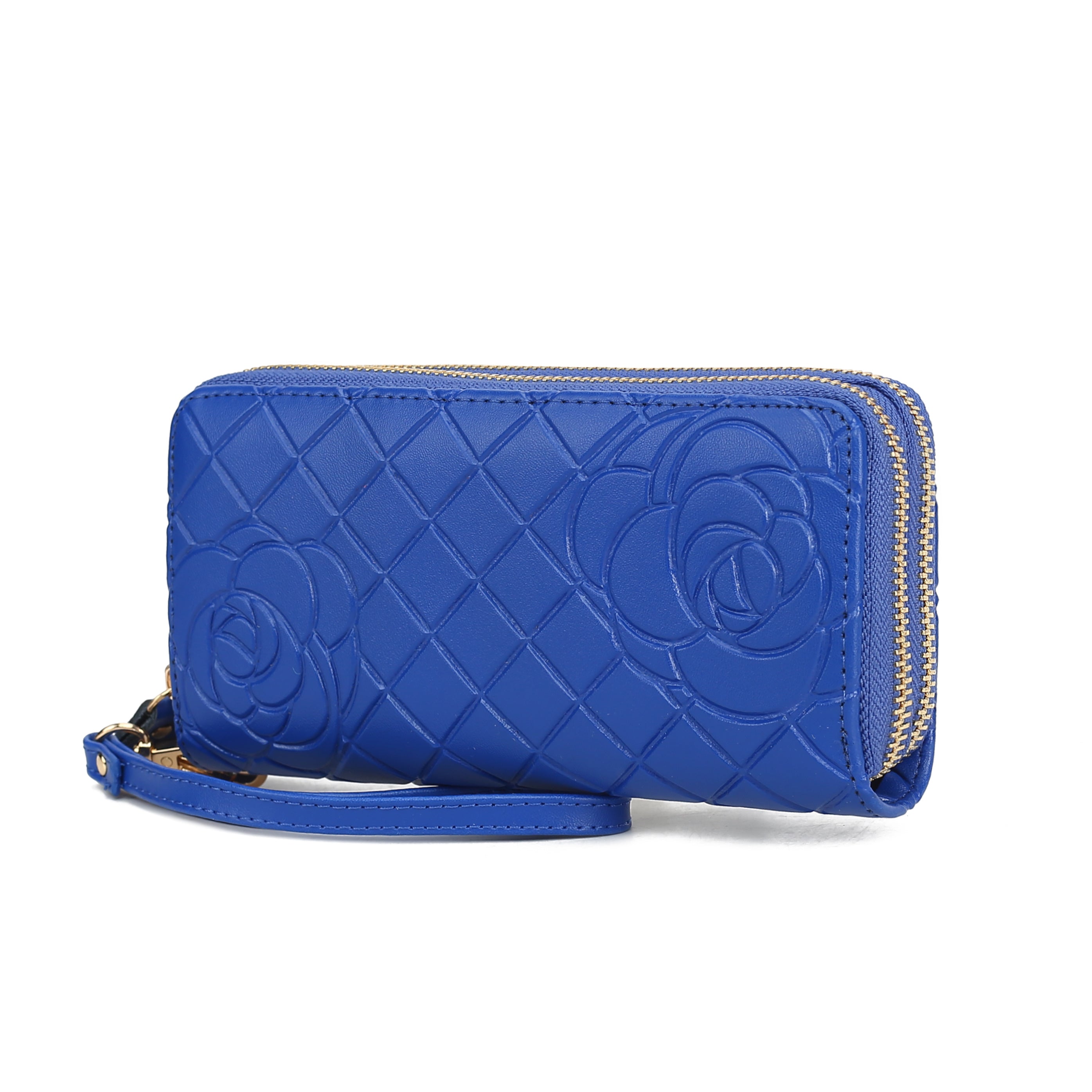 Honey Genuine Leather Quilted Flower Embossed Women Wristlet Wallet