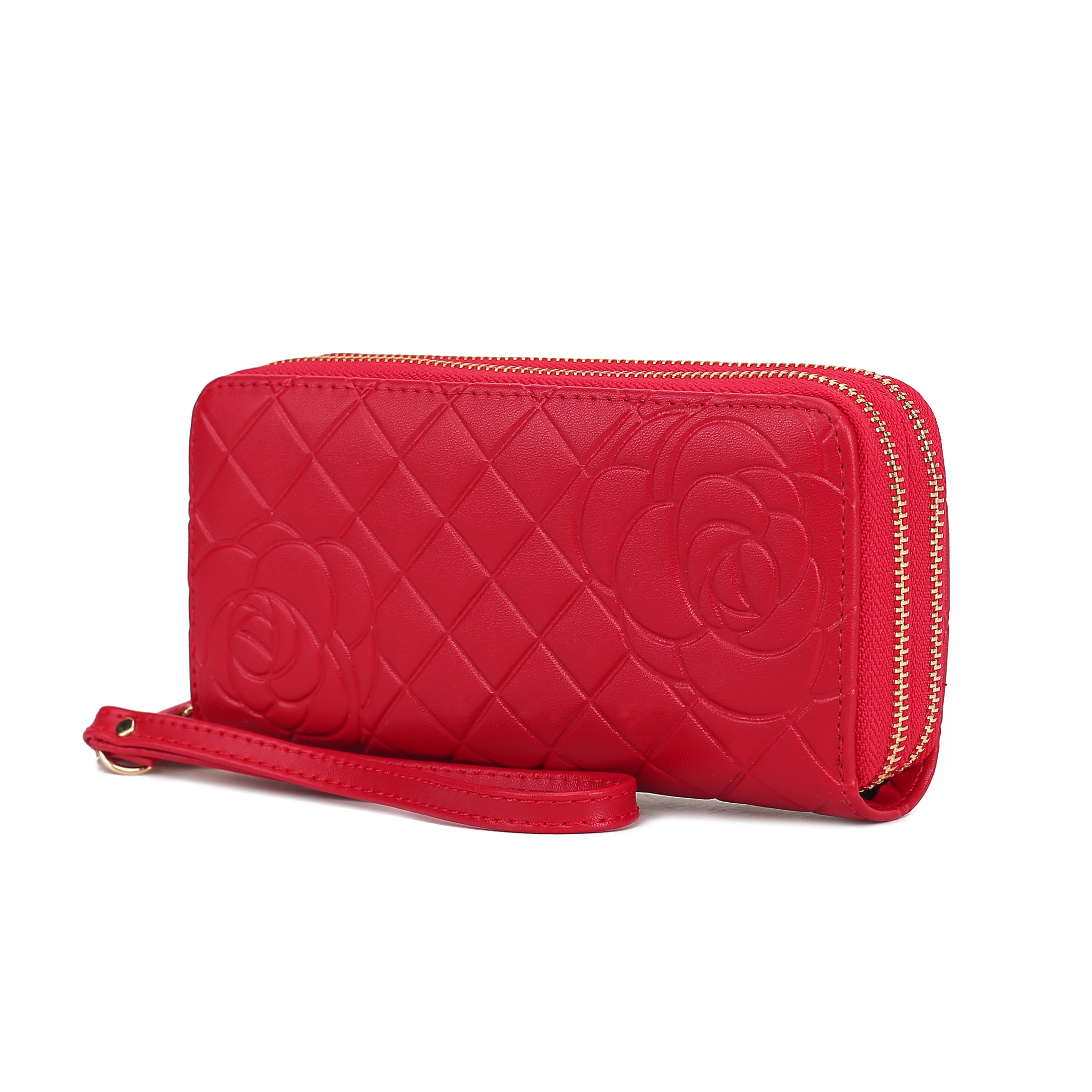 Honey Genuine Leather Quilted Flower Embossed Women Wristlet Wallet